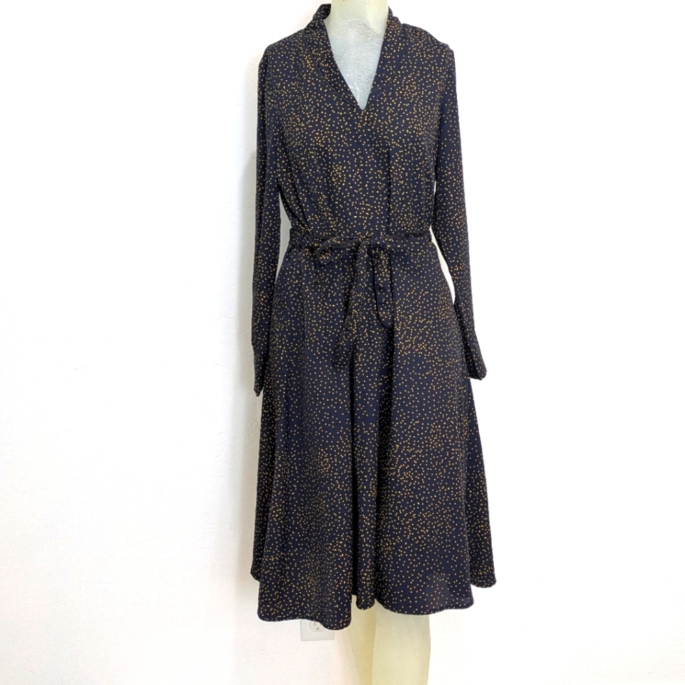 Just Brand Elegant Navy and Gold Polka Dot Dress